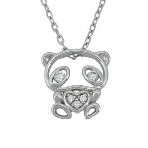 Vintage Sterling Silver S925 Cubic Zirconia Panda Pendant Necklace 16.25"-18"